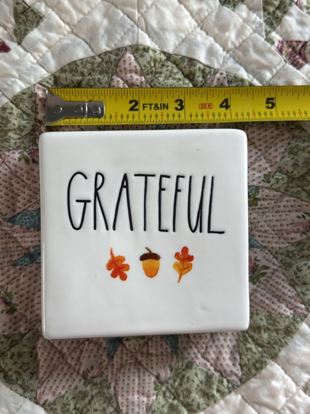 Grateful Ceramic Rae Dunn - White with Fall Leaf & Acorn Accent